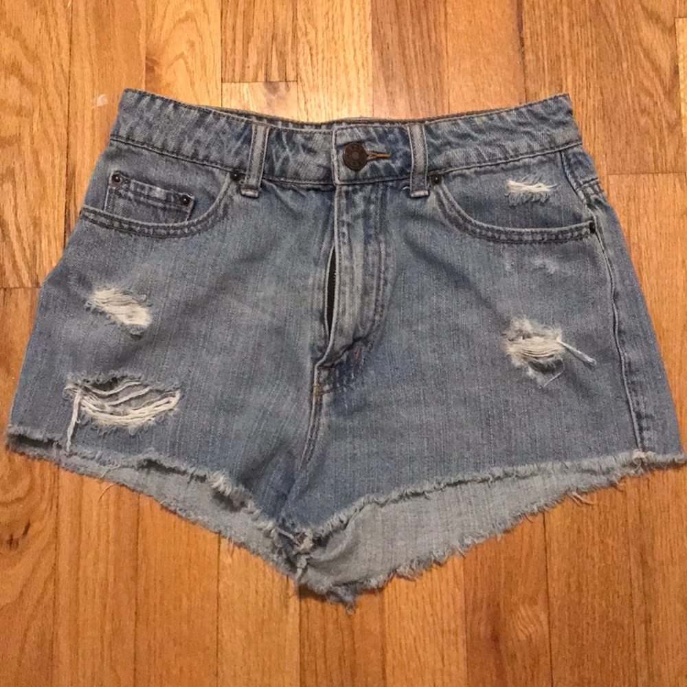 UO BDG High Rise Drew Cheeky Distressed Shorts